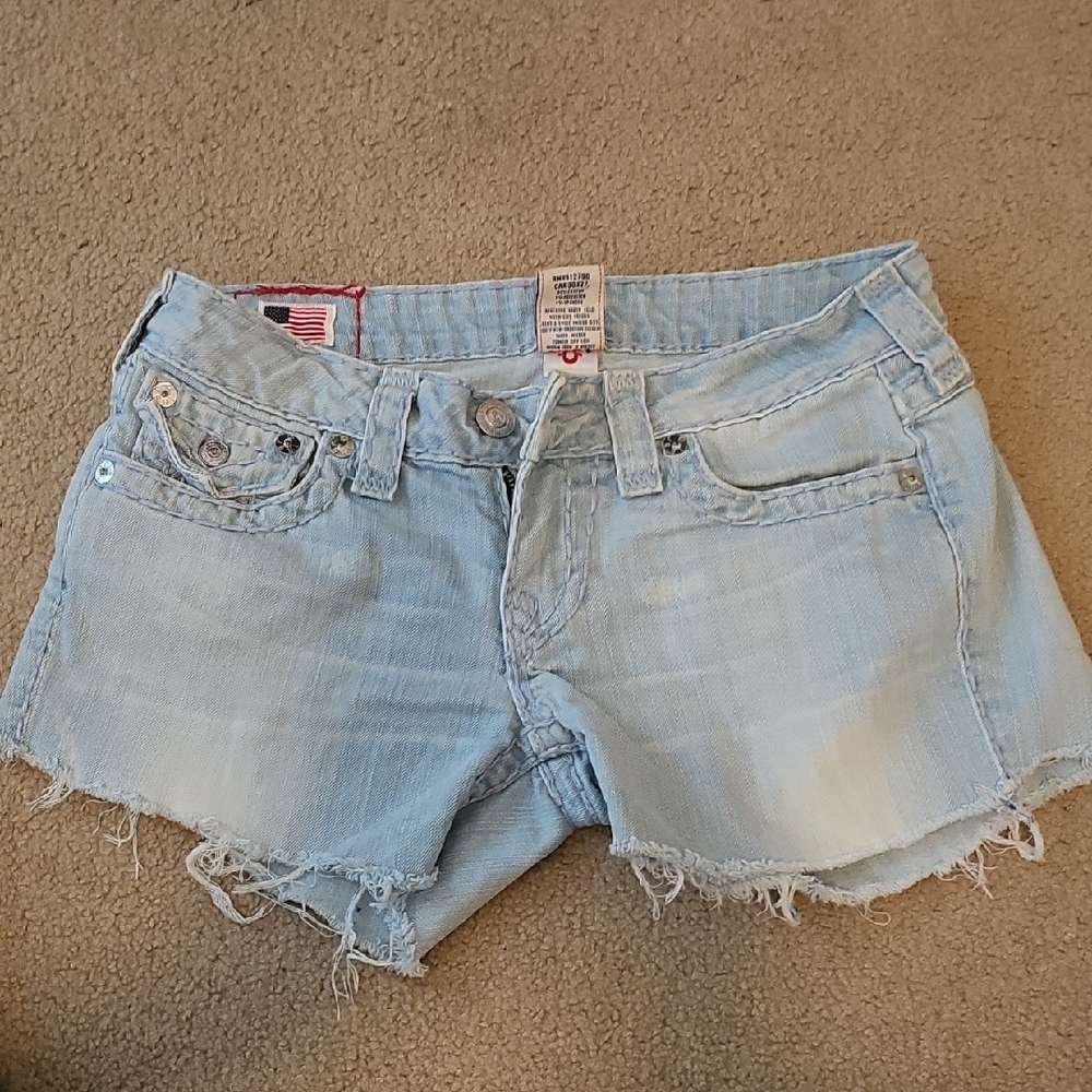 True Religion Women's Light Blue Denim Shorts= Homemade